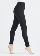 Black Cotton Rachel Shaping Leggings - Side Profile Showcasing High-Waist Tummy Control | Yummie